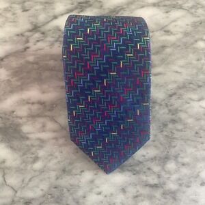 CHARLES TYRWHITT Men's 100% Silk Handmade Blue Chevron Jacquard Print~3.25" J158